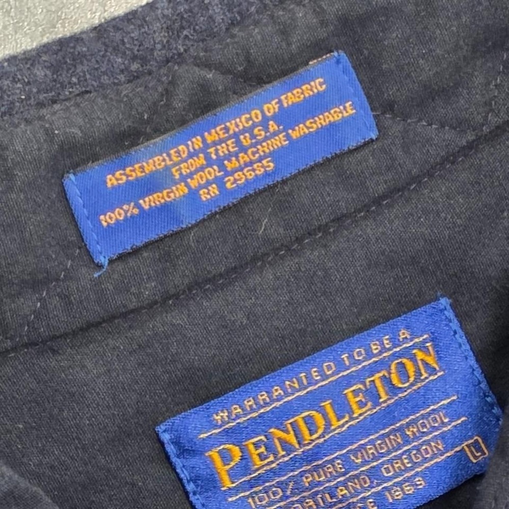 Pendleton navy blue button up shirt with brown elbow patches great condition - Picture 2 of 8